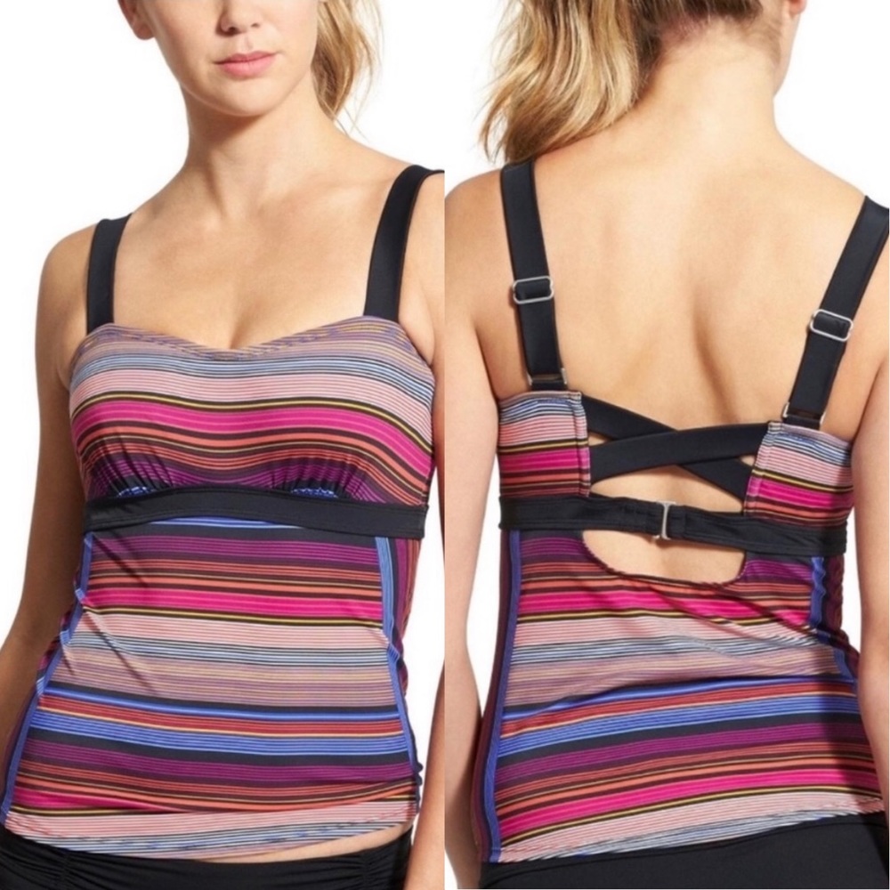 ATHLETA Capri Stripe Pura Tankini Swim Top Sz 34B/C